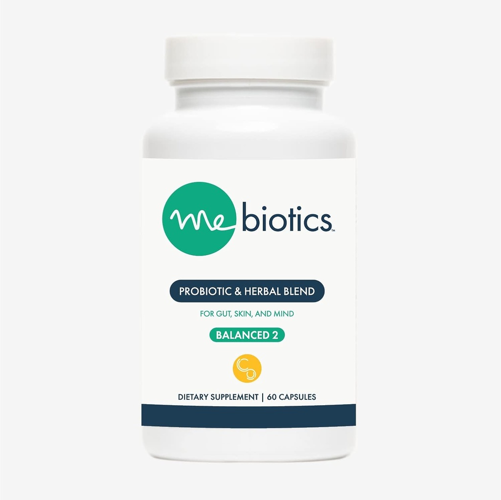 Laboratorios de microbioma Mebióticos Probiótico &amp; Suplemento Herbal Equilibrado 2 - Bacillus Subtilis &amp; Limon Balm for Skin + Gut Health - Oral Probiotics to Support Gut, Mind & Skin (60 Cuenta)