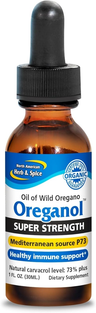 NORTH AMERICAN HERB &amp; SPICE Super Strength Oreganol - 1 fl. oz. - Aceite de orégano orgánico, sin procesar - Fuente Mediterránea P73 - Non-GMO - 432 Servimientos