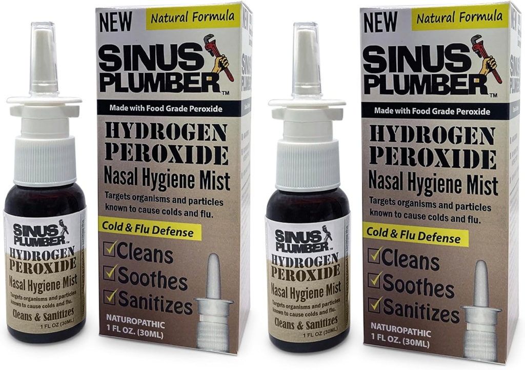 Sinus Plumber Hydrogen Peroxide Nasal Spray 2 Pack - Neutralizes Airborne Particles for Nasal Hygiene and Immune Cold Defense
