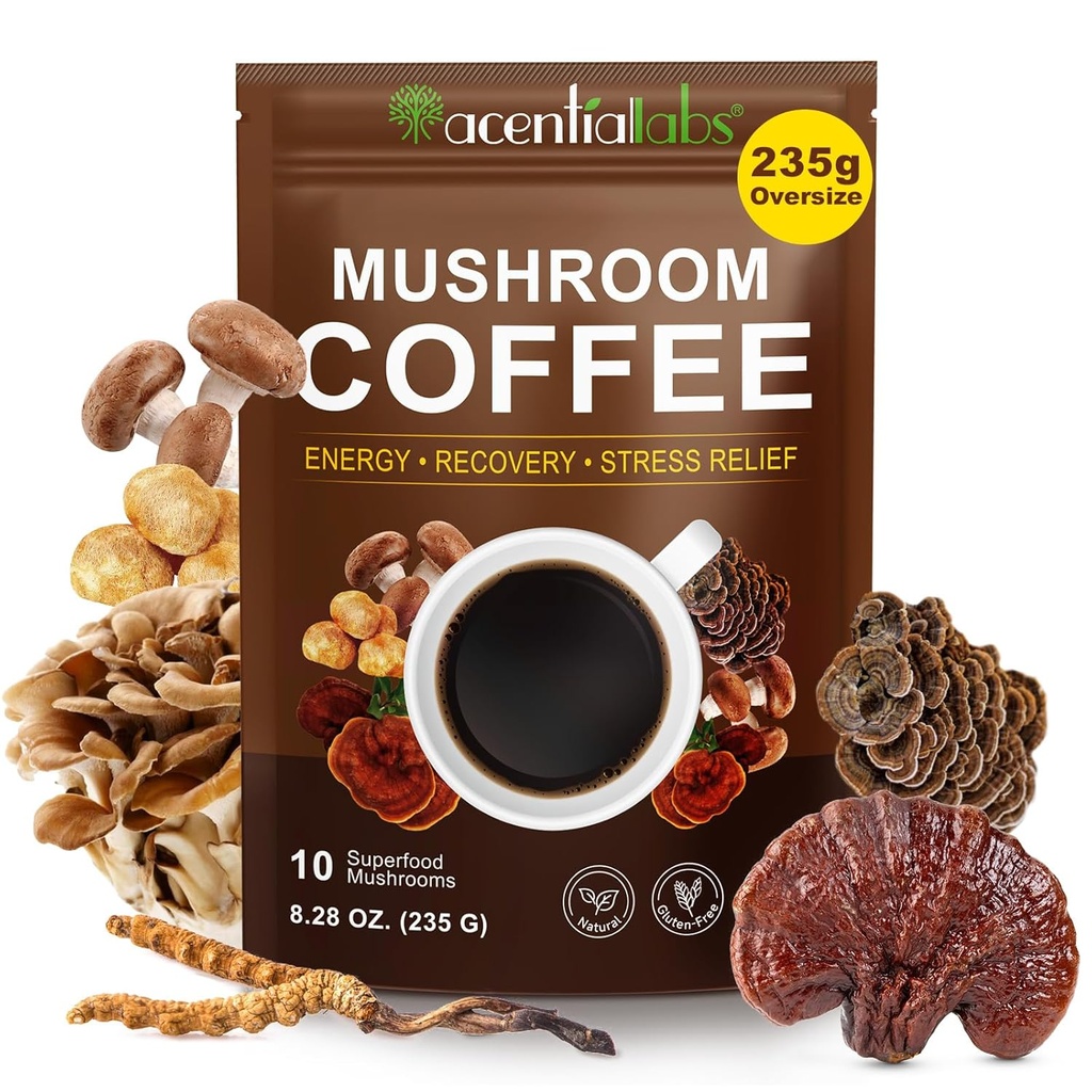 Mushroom Coffee (235g Supersize), 10 Superfood Mushrooms Blend for Energy, Recovery & Focus, Organic Instant Coffee Powder with Lion’s Mane, Reishi, Chaga, Cordyceps, 8.28 OZ