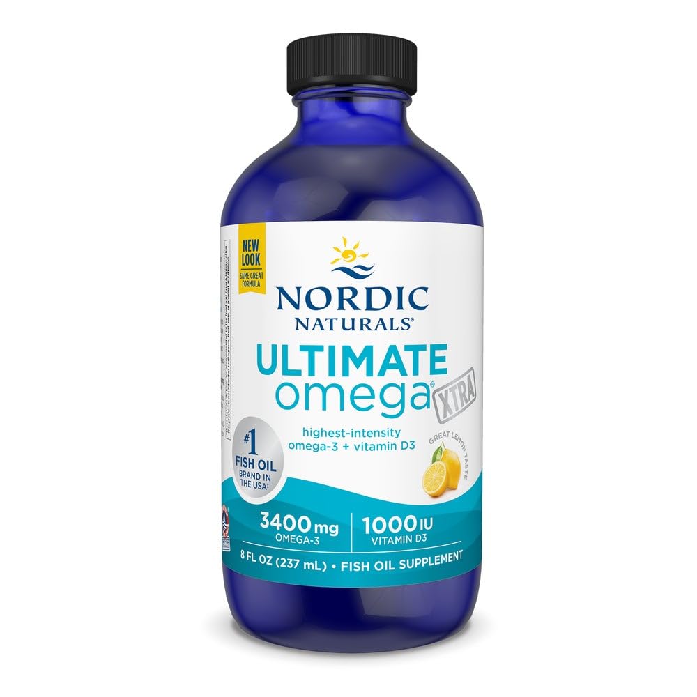 Nordic Naturals Ultimate Omega Xtra Liquid, Lemon Flavor - 8 oz - 3400 mg Omega-3 + 1000 IU Vitamin D3 - EPA & DHA - Brain, Heart, Joint, & Immune Health - Non-GMO - 48 Servings