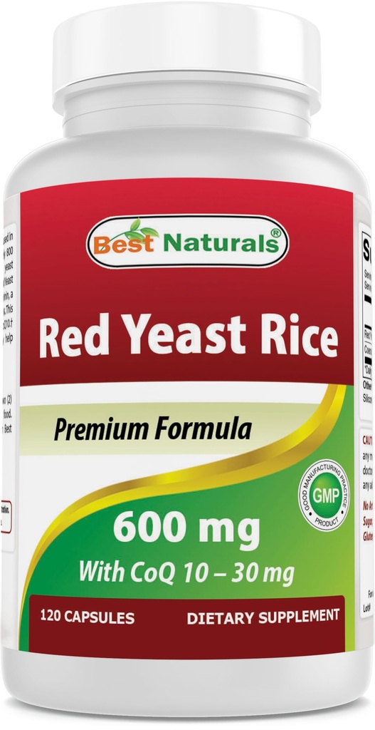 Best Naturals Red Yeast Rice with CoQ10, 120 Capsules - Cardiovascular Formula Contains 600 mg of Red Yeast Rice ans 30 mg of CoQ10
