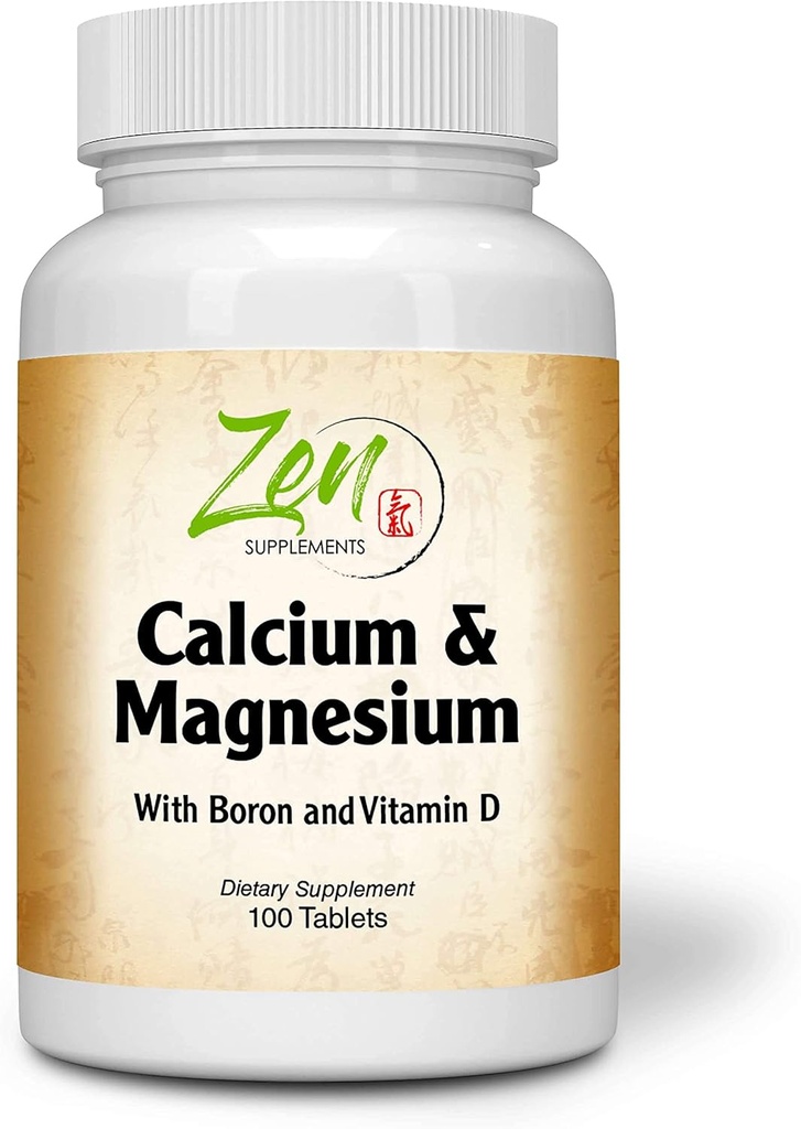 Suplementos Zen - Hi Potency Calcium &amp; Magnesium con D3 " Boron para la absorción mejorada, soporta la salud ósea " Densidad 100-Tabs