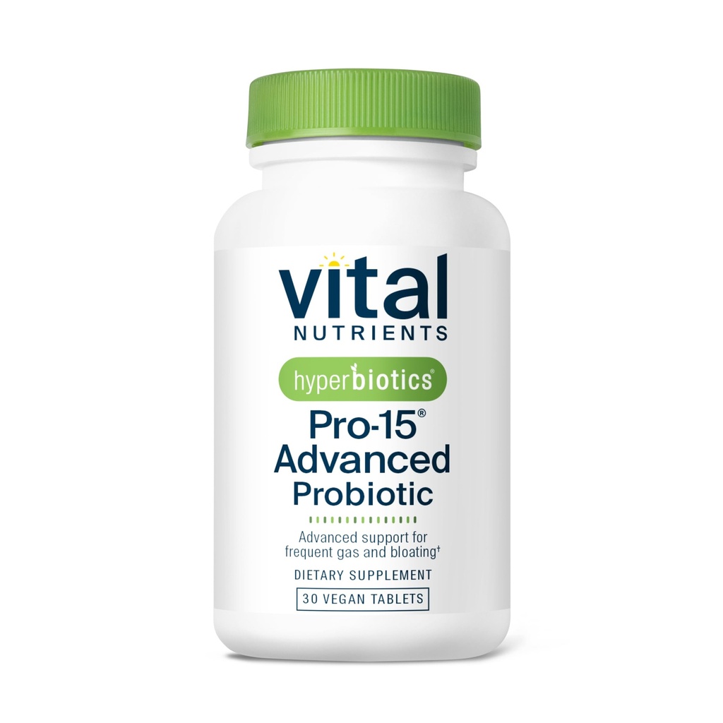 Hyperbiotics Vital Nutrients Pro-15 Advanced Probiotics for Women and Men | 15 Strains + Kiwifruit | Clinically Studied Daily Probiotics for Digestive Health, Gas, & Bloating | 30 Vegan Tablets