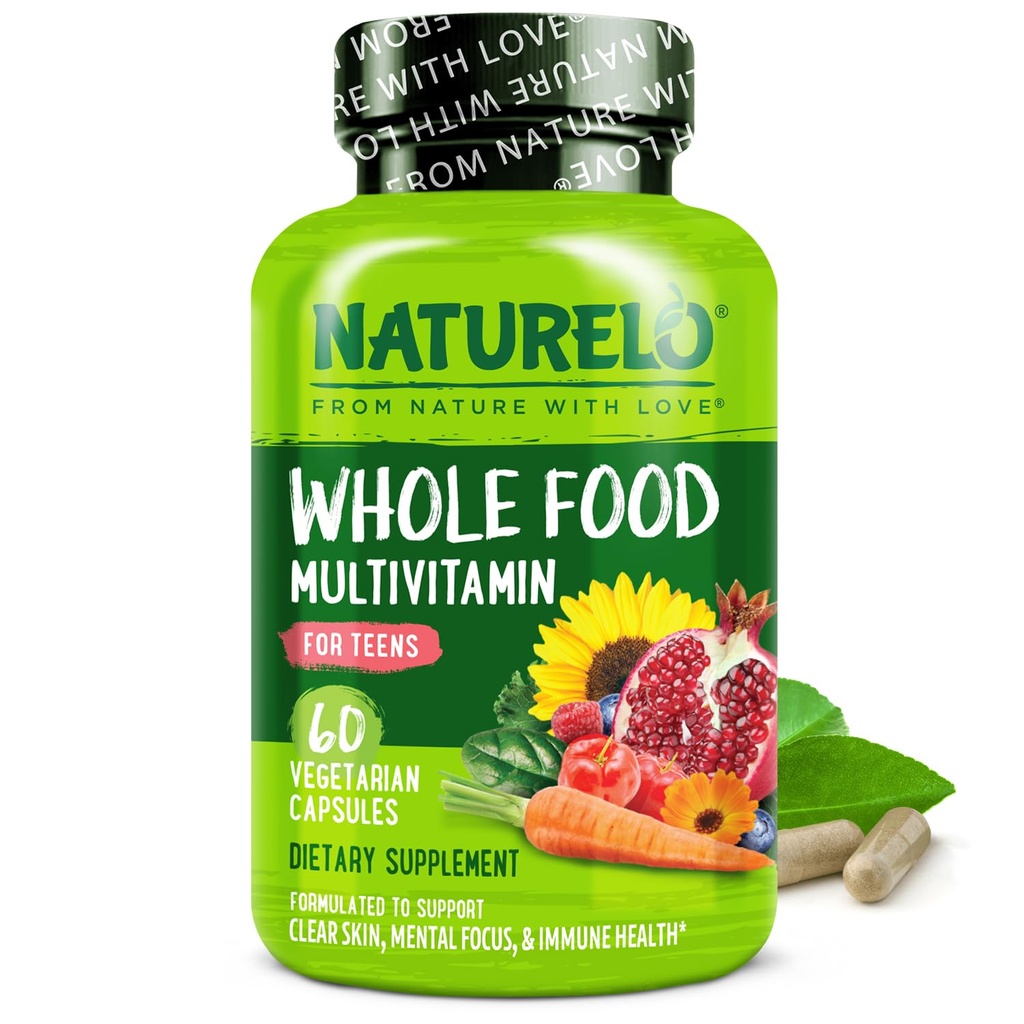 NATURELO Multivitamins for Teenage Girls/Boys, 60 Capsules, Whole Food Multivitamin with Minerals, Non-GMO, Vegetarian