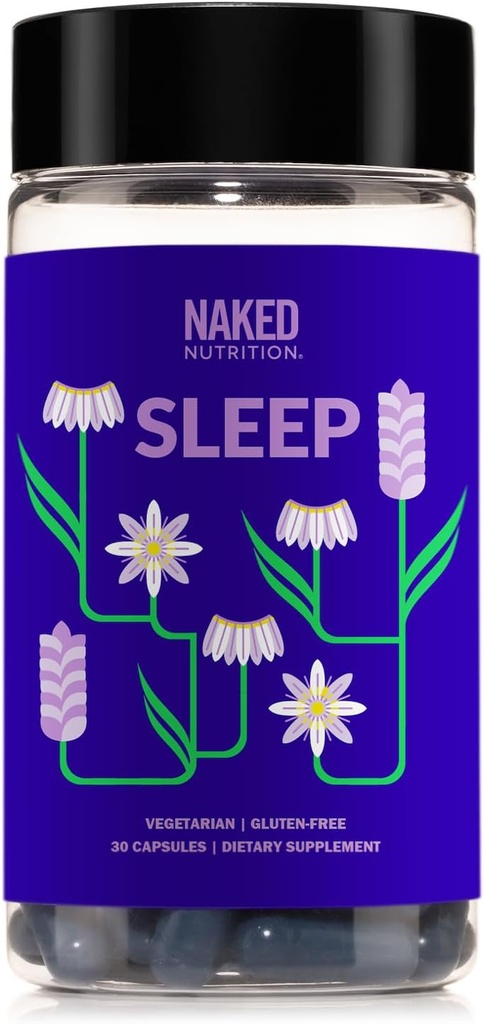 Dormir desnudo - GABA L Theanine Natural Sleep Aid - Lemon Balm, Lavender y Melatonin para una mejor relajación y calidad del sueño - Gluten-Free y vegetariano - 30 cápsulas
