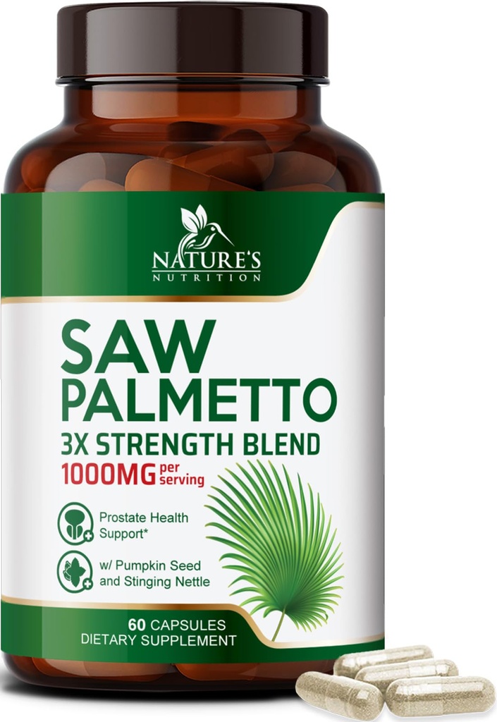 Saw Palmetto for Men 1000MG - 3X Strength Prostate Health Supplement - Herbal Extract Supplement - Prostate Supplements for Men's Health Support, Prostate Urinary &amp; Hair Health Support - 60 Capsules