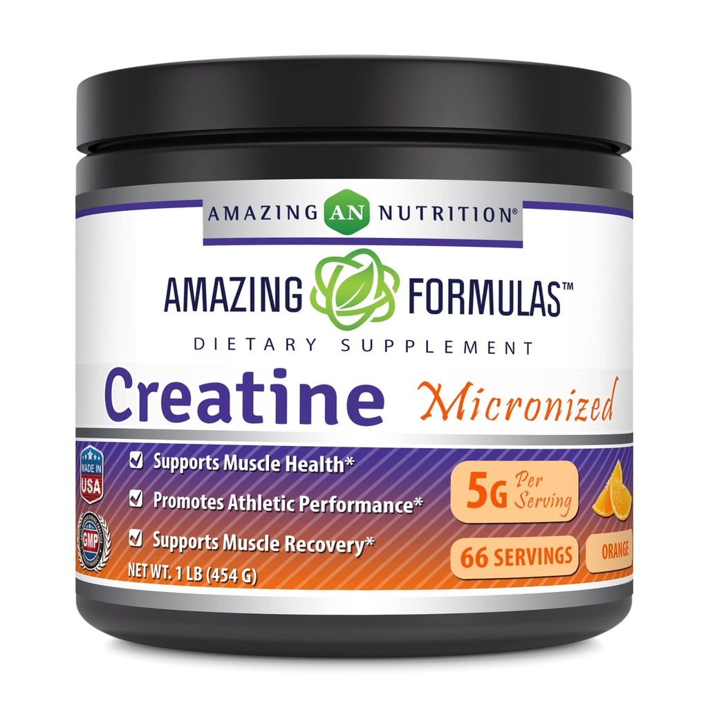 Amazing Formulas Micronized Creatine Monohydrate Powder Suplemento TEN 5000 mg Por Serving TEN Ideal Pre &amp; Post Workout Suplemento TEN Made in USA (1 LB, Orange)