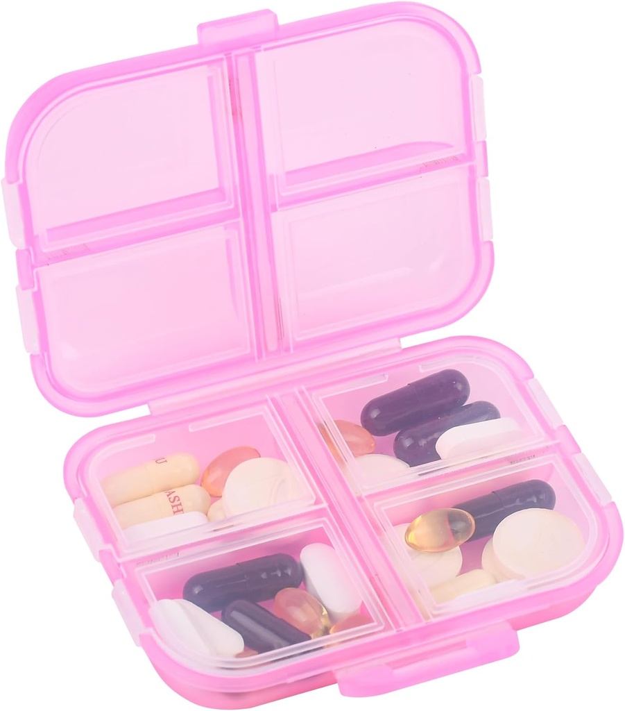 Travel Pill Organizer Small 8 Grid Compartments Pill Holder Box - Portable Medicine Container Case - Daily Weekly Medication Organizer