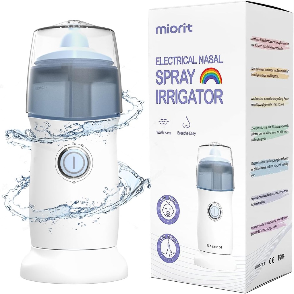 Nasal Irrigator with Gental Spray - Ultra Fine Mist - Irrigation for Sinus Relief - Nose Cleaner Aspirator System - Waterproof