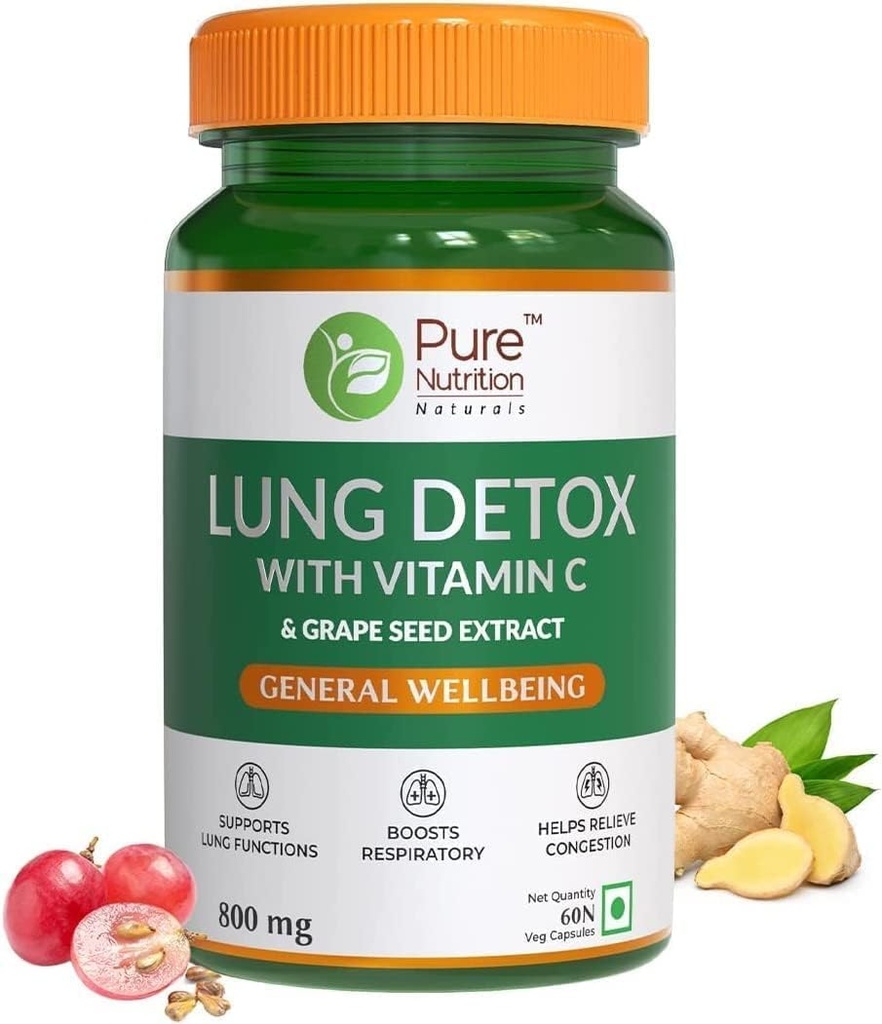 SENTA Pure Nutrition Lung Detox Supplement with Natural Herbal Blend of Vitamin C, Grapeseed & Vasaka Leaves Extract | Lung Cleanser for Detoxification of Lung and Immune Defence - 60 Veg Capsules