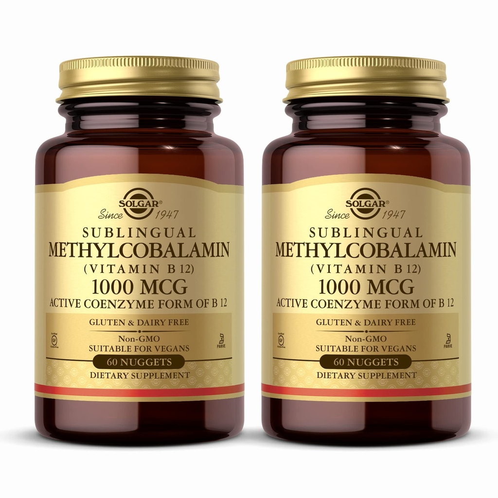Solgar Methylcobalamin (Vitamin B12) 1000 mcg - 60 Nuggets, Pack of 2 - Supports Energy Metabolism - Non-GMO, Vegan, Gluten Free, Dairy Free, Kosher - 120 Total Servings