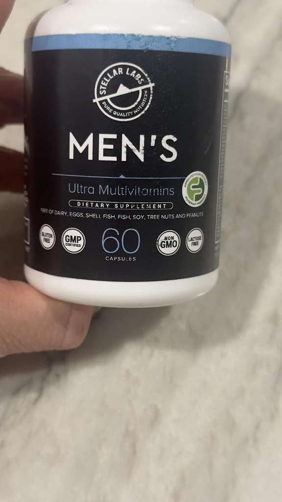 Stellar Labs Men's Low FODMAP Vegan Daily Multivitamin, No Iron | Easy On Sensitive Stomachs, Easy to Swallow Vitamins | Immune Support, Antioxidant Energy Blend, Male Support | IBS Friendly Capsules
