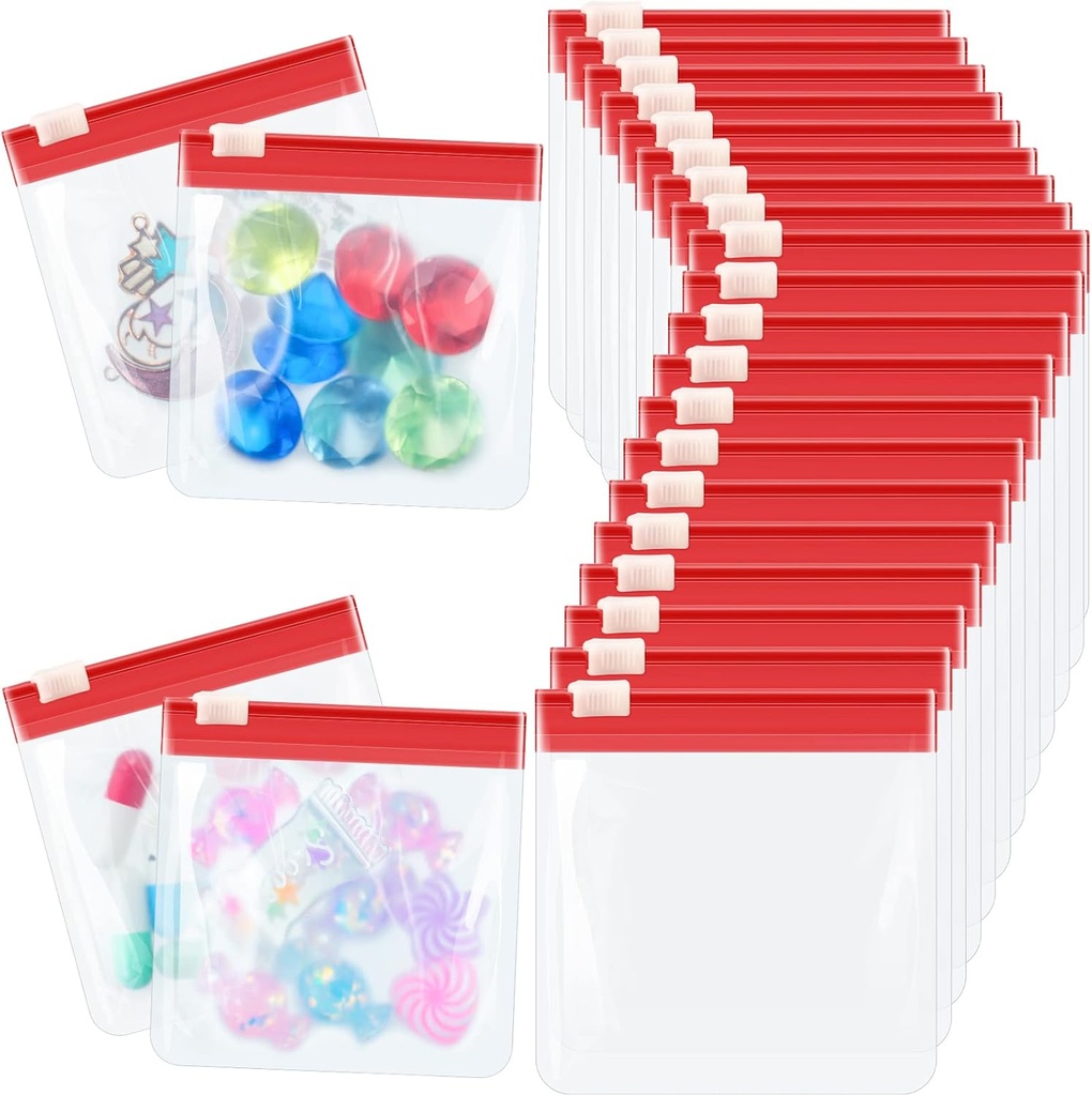24 piezas bolsas de bolsas de bolsas de bolsas de plástico con cremallera Conjunto de medicina translúcida reutilizable Organizador Selladora bolsas de plástico con bloqueo de diapositivas para almacenamiento (revisado)