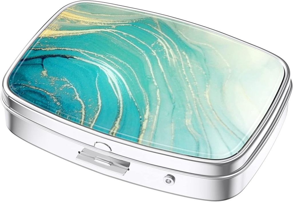 Nipichsha Pill Box, Small Pill Case for Purse & Pocket, Cute Travel Medicine Organizer, Portable Medicine Container Holder to Hold Vitamins, Medication, Fish Oil & Supplements, Teal Marble