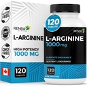 Renew Actives L-Arginine Supplement 1000MG for Serving - Strength & Endurance, Essential for Protein Synthesis &amp; Muscle Function, Physical Performance Booster - Made in Canada - 120 Tablets