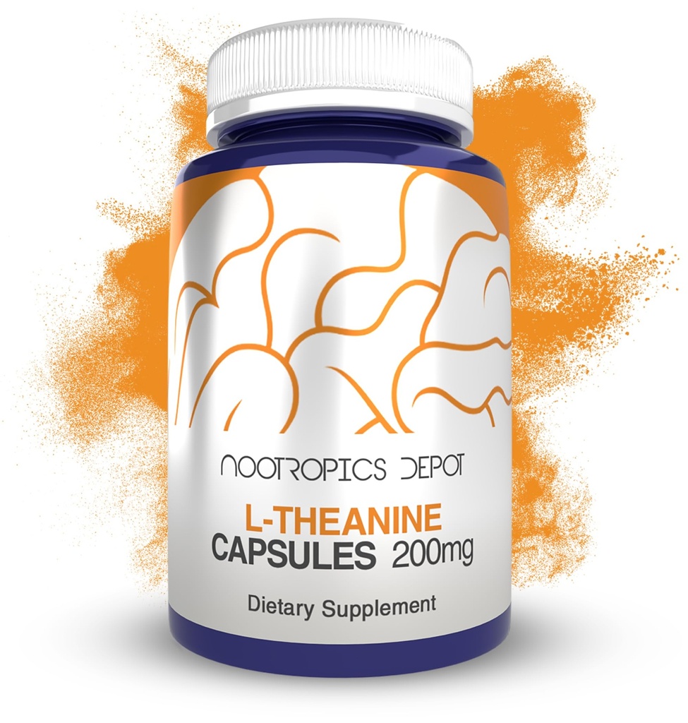 Nootropics Depot L-Theanine Capsules 200mg (90 Conde) ¦ Promueve Relajación Silencioso Apoyos Niveles de estrés saludables + Ciclos de sueño ¦ Promueve Función Cognitiva + Focus TENIDO Suplemento Aminoácidos