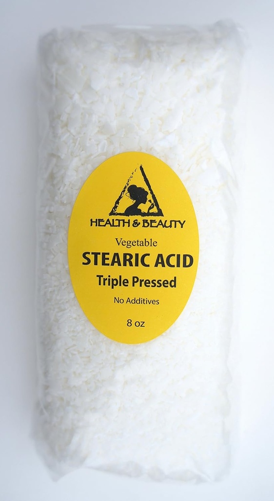 Stearic Acid Vegetable Triple Pressed Cosmetic Grade Pastilles Beards 100% Pure by H&B Oils Center (8 oz)