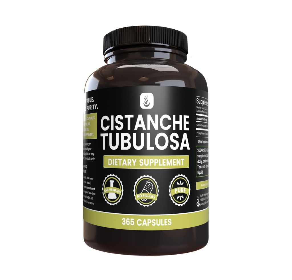 Pure Original Ingredients Cistanche Tubulosa (365 Capsules) No Magnesium Or Rice Fillers, Always Pure, Lab Verified