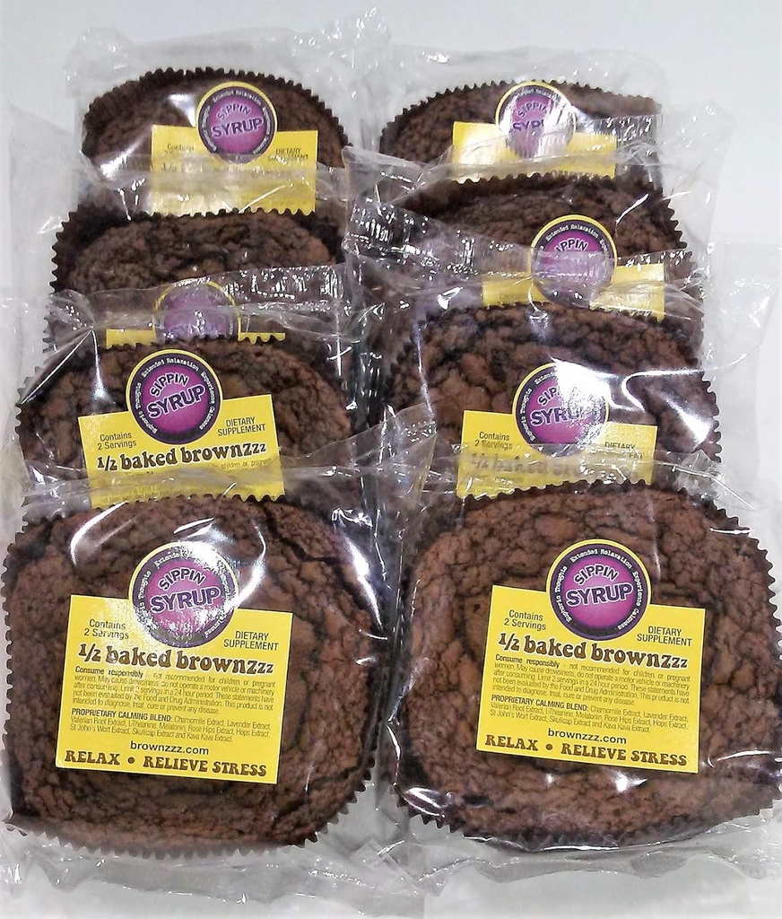 1/2 Baked Brownzzz - Relajar y Aliviar Estrés - Cantidad de 8 en Recuadro - Suplemento dietético con manzanilla, Lavanda, Valerian, St. John's Wort y Más (8)