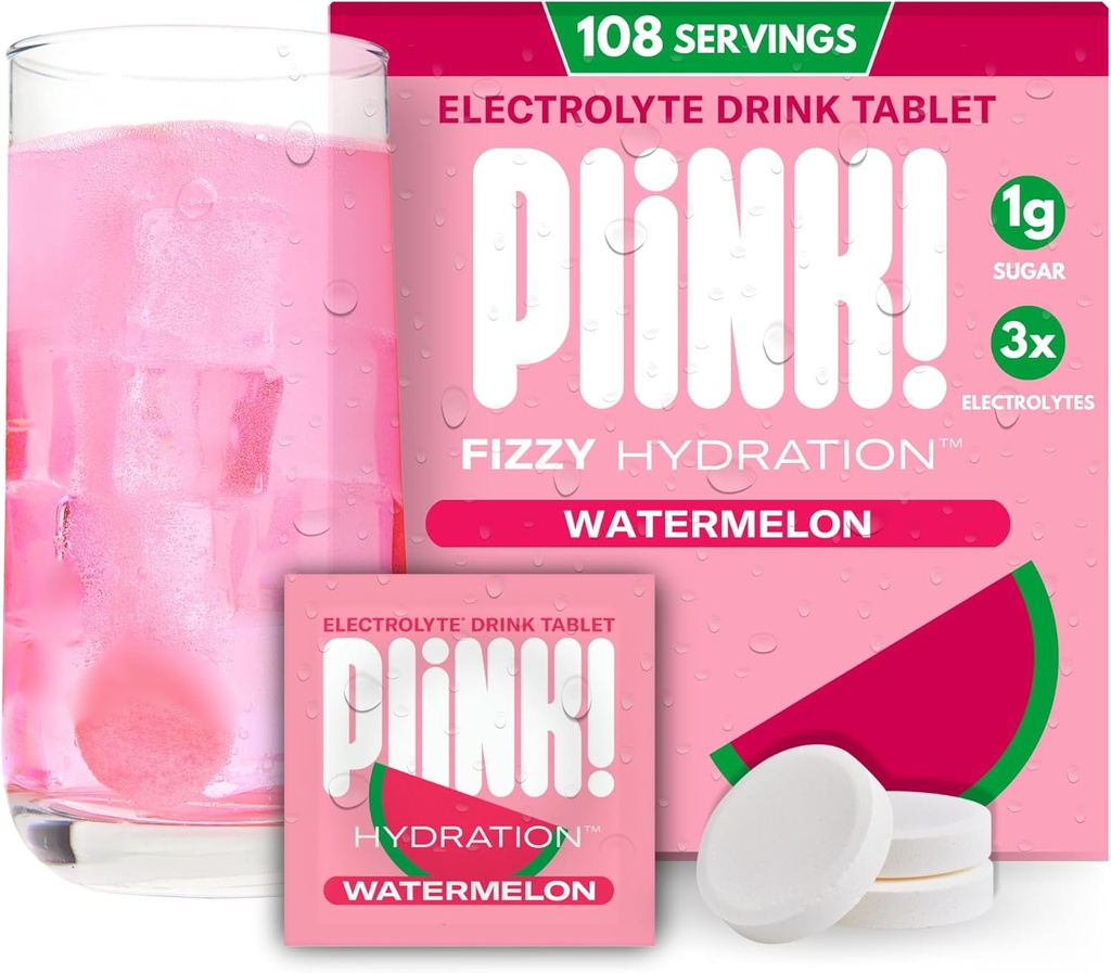 Plink! Fizzy Electrolyte Tablets for Adults & Kids – Watermelon, 108ct – Daily Hydration with Electrolytes – Low Sugar, Vegan, Keto Friendly, Non-GMO