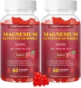 Magnesium Glycinate Gummies 500mg, Chewable Magnesium Supplement with Vitamin D3, B6, CoQ10 for Relaxation, Sleep & Mood Support, Calm Magnesium Gummy - 60 Raspberry Gummies（2 Pack