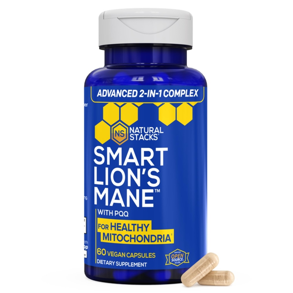 Leones orgánicos Mane suplemento cápsulas - 1000mg leones mane mushroom con 10mg PQQ - Optimizador de células cerebrales para la memoria, el aprendizaje, función mitocondrial - 60 cápsulas del cuerpo de fruta