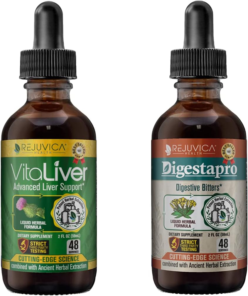 Rejuvica Health VitaLiver & DigestaPro - Advanced Liver & Digestion Support - Liquid Delivery for Better Absorption - Milk Thistle, Chanca Piedra, Artichoke, Dandelion & More!