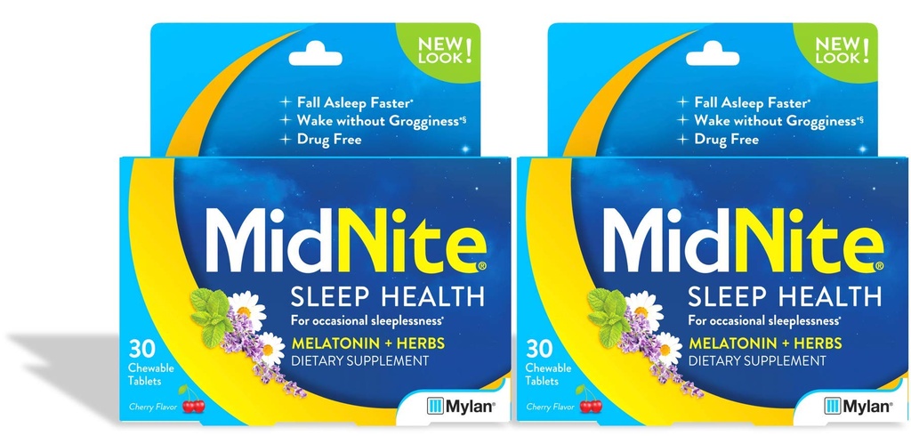 Suplemento de sueño natural de MidNite, Tablas Chewable, Sabor de cereza, 30 Cuenta (Pack de 2)