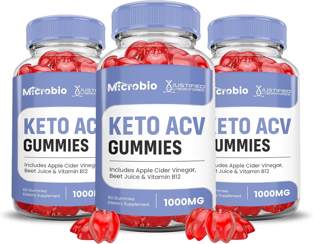 Laboratorios Justificados (3 Pack Microbio Keto ACV Gummies Fórmula 1000MG Micro Bio Keto Gummies Vinagre de Sidra de Apple Formulado con Pomegranate Beet Juice Powder B12 Vegan No GMO 180 Gummys