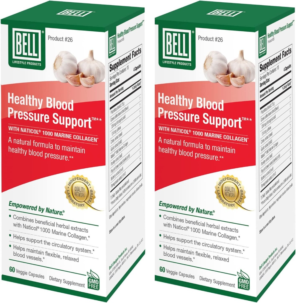 Bell Healthy Blood Pressure Support™ Unique Blend - Natural Blend of Green Coffee Bean Extract, Garlic & Celery Seed Extract Blood Pressure Supplements - 2 Pack of 60 Capsules Each, Vegan, Non-GMO