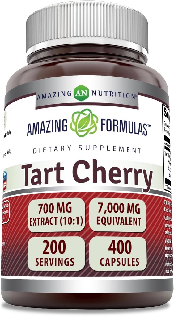 Amazing Formulas Tart Cherry Extract 700 Mg Extract (10:1) Por Serving Capsules Suplemento Silencio Equivalente a 7000 Mg ← Non-GMO TEN Gluten Free ← Made in USA (400 Count, 1 Pack)
