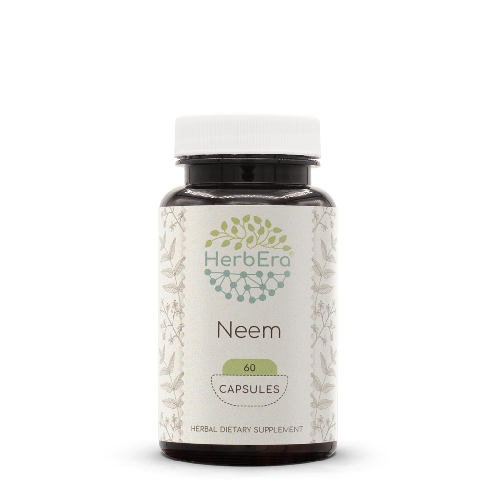 HerbEra Neem 60 Capsules, 500 mg, Neem (Azadirachta Indica) Dried Leaf (60 Capsules)