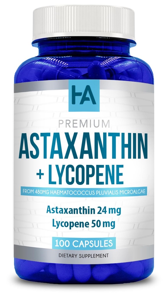 Astaxanthin y Lycopene Suplemento ← Lycopene 50mg Plus Astaxanthin 24mg Carotenoides Suplemento para la atención de la piel de bronce Visión &amp; Apoyo a la salud del corazón ← Vegan " Non-GMO (100 cápsulas vegetarianas)
