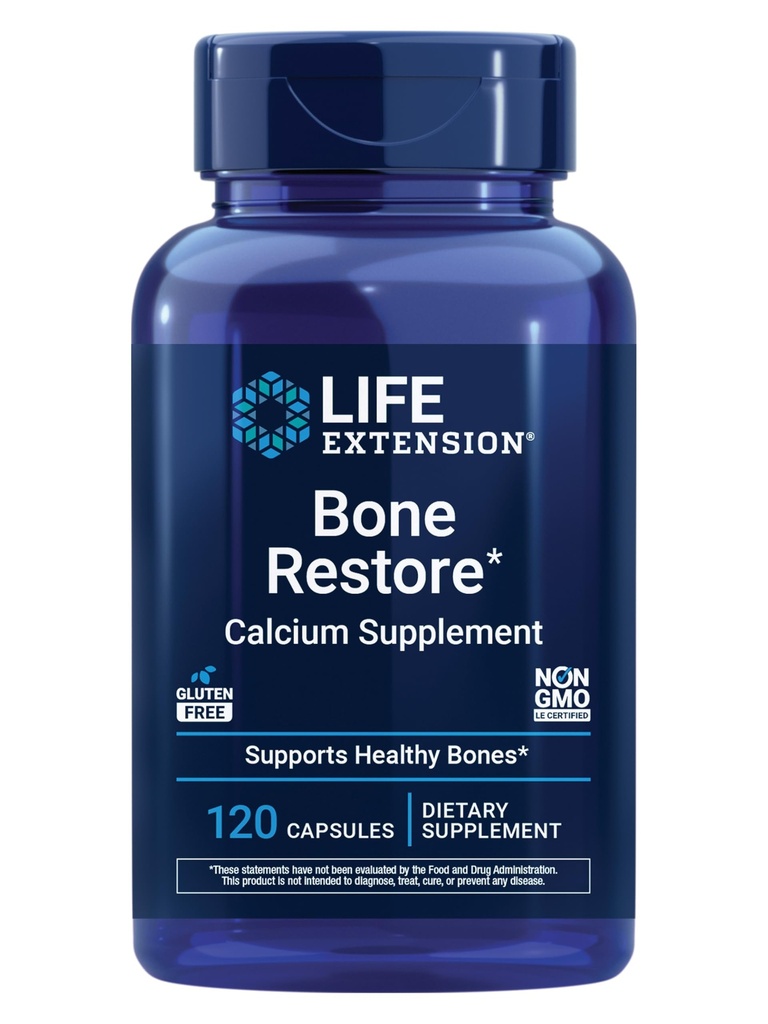Life Extension Bone Restore Calcium Supplement, Vitamin D3, Magnesium, Boron, zinc, Manganese, Silicon, Helps Maintain Healthy Bone Density, Gluten-Free, Non-GMO, 120 Capsules