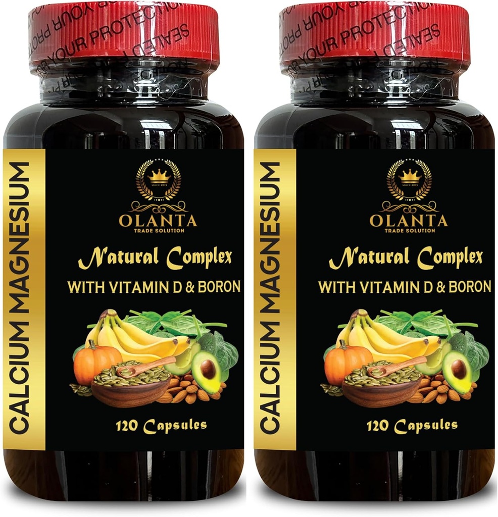 Complejo de magnesio de calcio - Suplemento de calcio, Citrato de manganés, Minerales para el soporte de bonificación, Niveles de fósforo, Apoyo a la inmunidad, Suplemento saludable muscular con vitamina D - 2 botellas 240 cápsulas