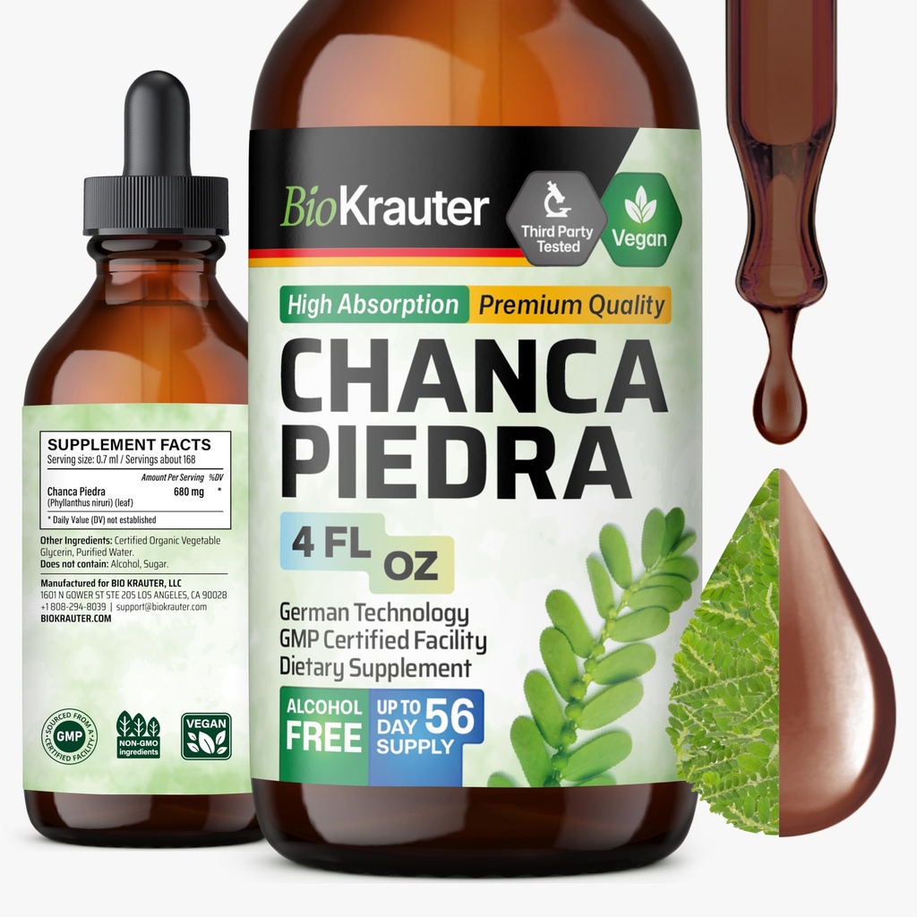 BIO KRAUTER Chanca Piedra Tintura - Natural Kidney Health Support Liquid - Chanca Piedra Stone Breaker &amp; Gallbladder Cleanse Formula - Vegan, Alcohol &amp; Sugar Free Drops - 4 oz