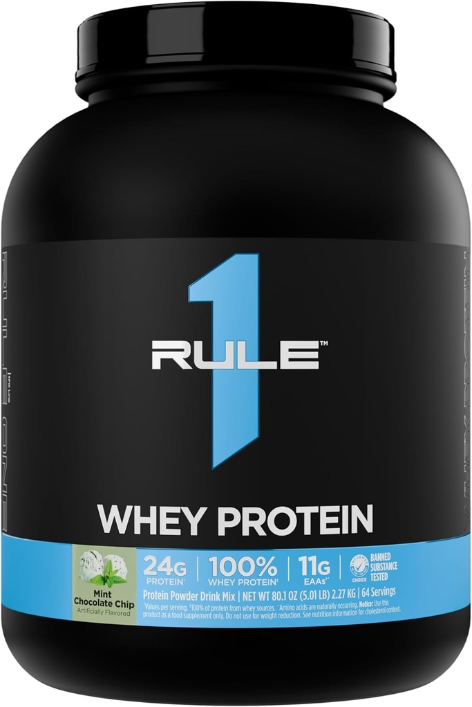 Regla 1 Whey Protein – 24g Proteína de acción rápida de todas las fuentes con EAAs ocurridas naturalmente &amp; BCAAs para recuperación de ejercicios o cualquier uso en cualquier momento (5 libras*, menta de chocolate)