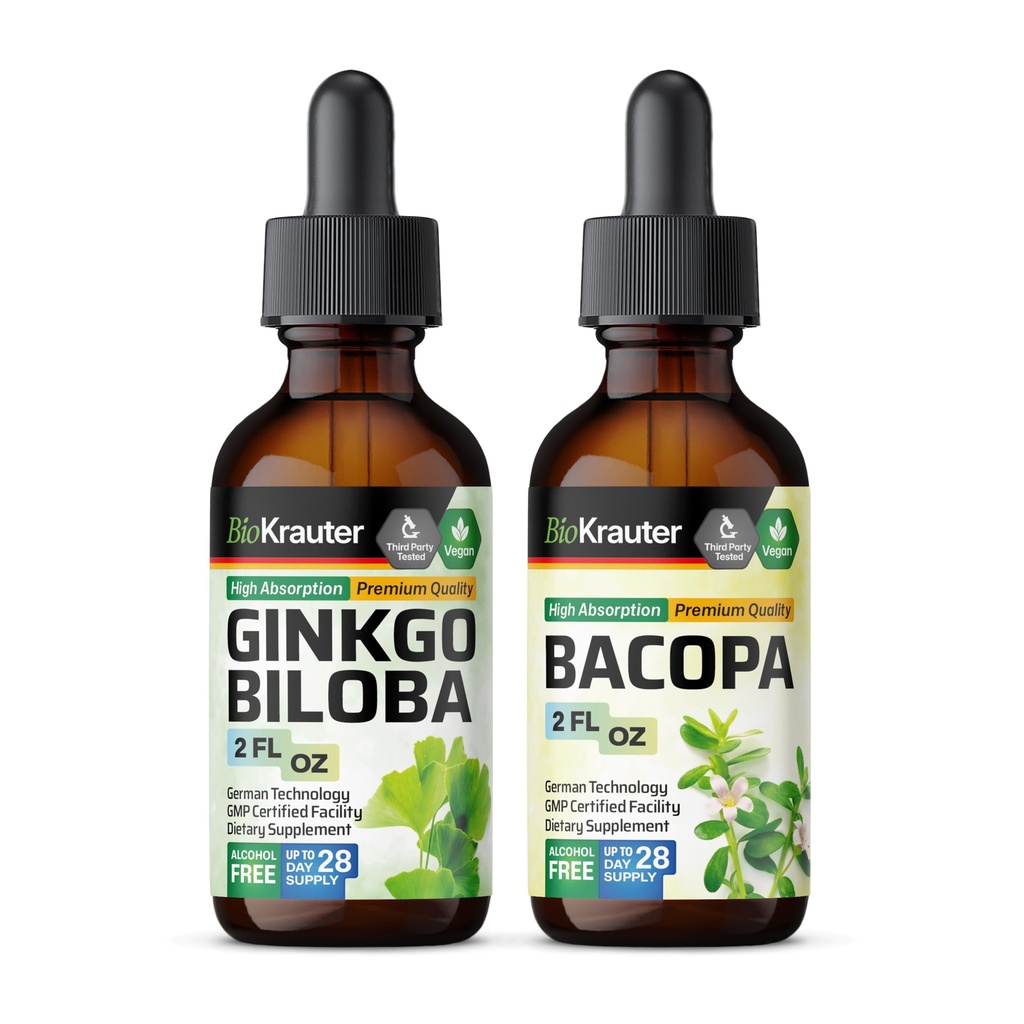 BIO KRAUTER Bacopa Tincture 2 Fl. Oz. " Ginkgo Biloba Tincture 2 Fl. Oz.