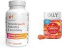 VH esenciales Probióticos con Prebióticos y Carácteres Femenino de Arándano Bundle con OLLY Probiótico + Prebiótico Gummy Digestivo y Gut Health Chewable Suplemento