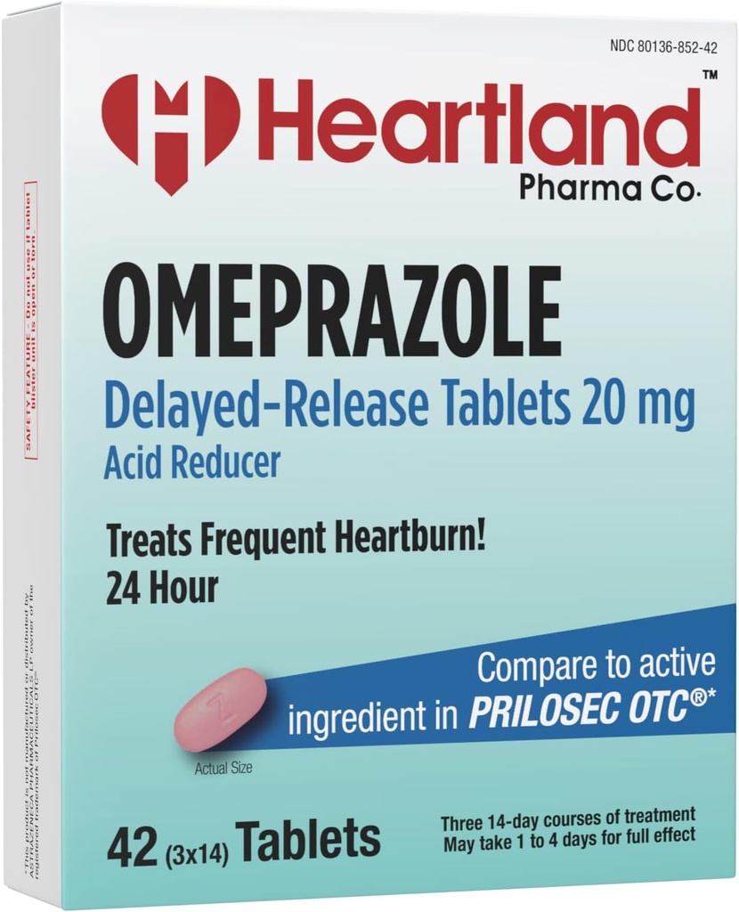 TEN Omeprazole 20mg TENIDO Heartburn Relief Medicine ← Delayed Release Acid Reducer Tablet TENIDO Tablets for Acid Reflux TEN 42 Count ANTE 5-Pack