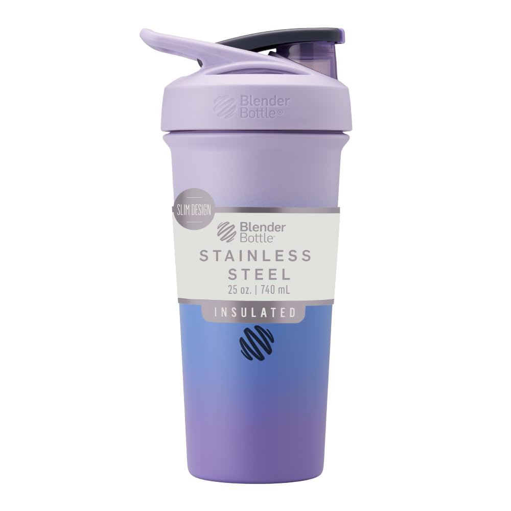 BlenderBottle Sport Sleek Acero Insulado Botella con Wire Whisk, 25 onzas, Lavender Ombre – Protein Shakes " Hydration for Athletes & Fitness Enthusiasts, Easy Mixing, Slim Easy to Hold, Keeps Drinks Cold, Lockable Lid