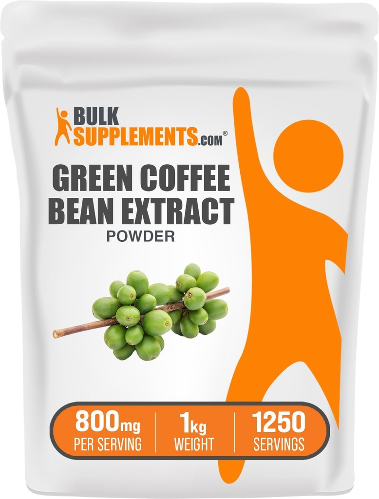 BulkSupplements Green Coffee Bean Extract Powder - Green Coffee Bean Supplements - Energy Support, Gluten Free, 800mg por Serving, 1kg (2.2 lbs) (Pack of 1)