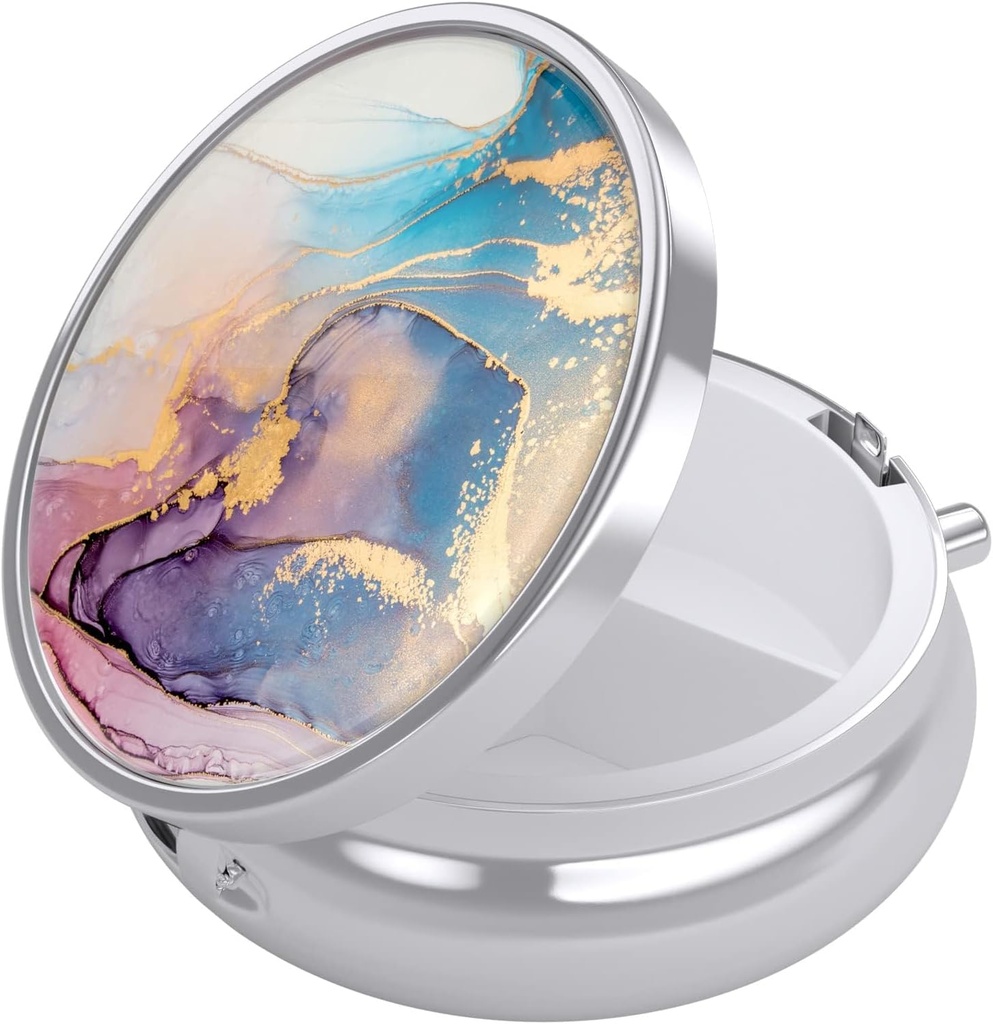 Nipichsha Pill Box, Small Pill Case for Purse & Pocket, Cute Travel Medicine Organizer, Portable Medicine Container Holder to Hold Vitamins, Medication, Fish Oil & Supplement, Ink Pink Marble