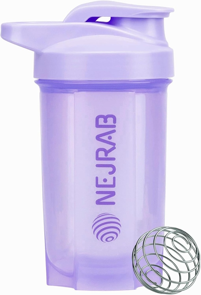 Botella de Shaker Protein – Perfecto para el café, Polvo Proteína – 16 Oz – para el gimnasio con bola de mezcla – Copas de Shaker para sacudidas Protein (Purpel)