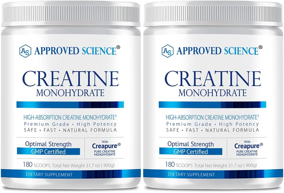 Approved Science Creatine Monohydrate Powder with BioPerine - Supports Lean Muscle Growth and Recovery - 360 Servings - 5000mg Per Serving - Unflavored - Non-GMO, Vegan