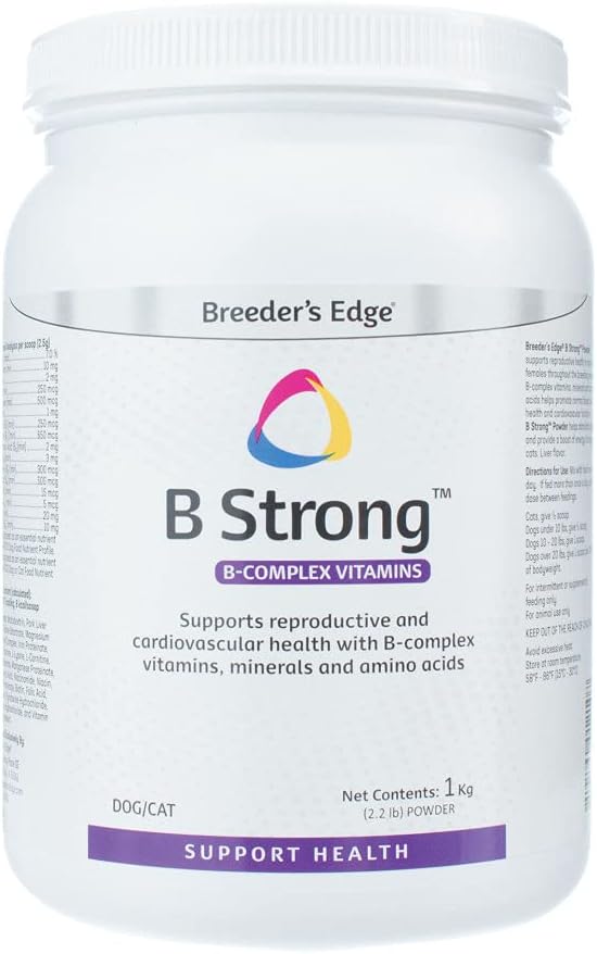 Breeder’s Edge B Strong Powder, B-Complex Vitamin Supplement for Dogs and Cats, Supports Reproductive Health, Promotes Normal Heat Cycles, and Helps Maintain Energy, 1 kg