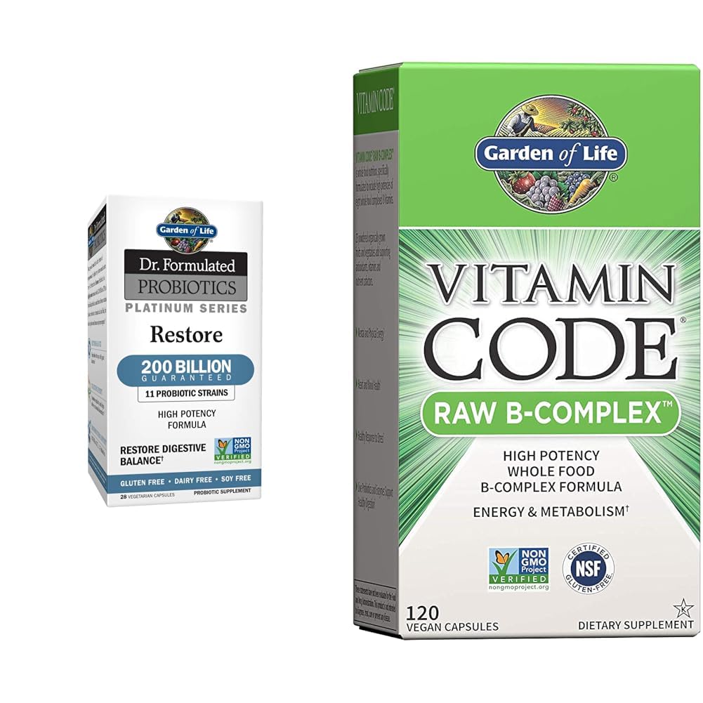 Jardín de la vida Dr. Probióticos Formulados Serie Platinum Restaurar 200 millones CFU & Complejo Vitamina B - Complejo de Vitamina B - 120 cápsulas veganos