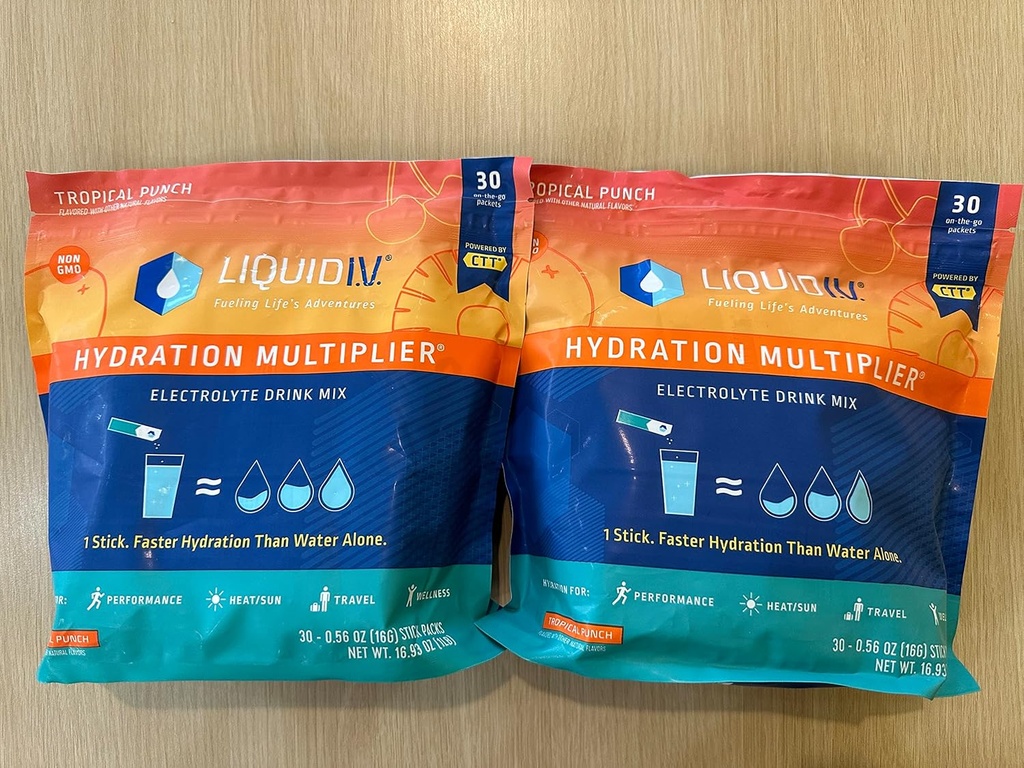 Multiplicador de hidratación líquido I.V., Flavor de Punch tropical 2 bolsas(2X30 paquetes),1 Conde (Pack of 2)