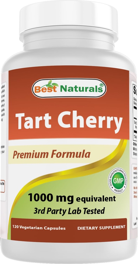 Mejores Naturales Tart Cherry Extracto 1000 mg (No-GMO) Veggie Capsules - Promueve los niveles de ácido úrico saludable dentro de rango normal, función conjunta saludable " promueve ciclo de sueño saludable, 120 Condes